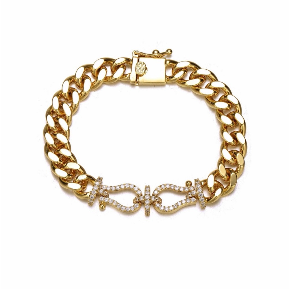 Rachel Gaubler 14L Gold Plated Love Knot Miami Cuban Curb Bracelet